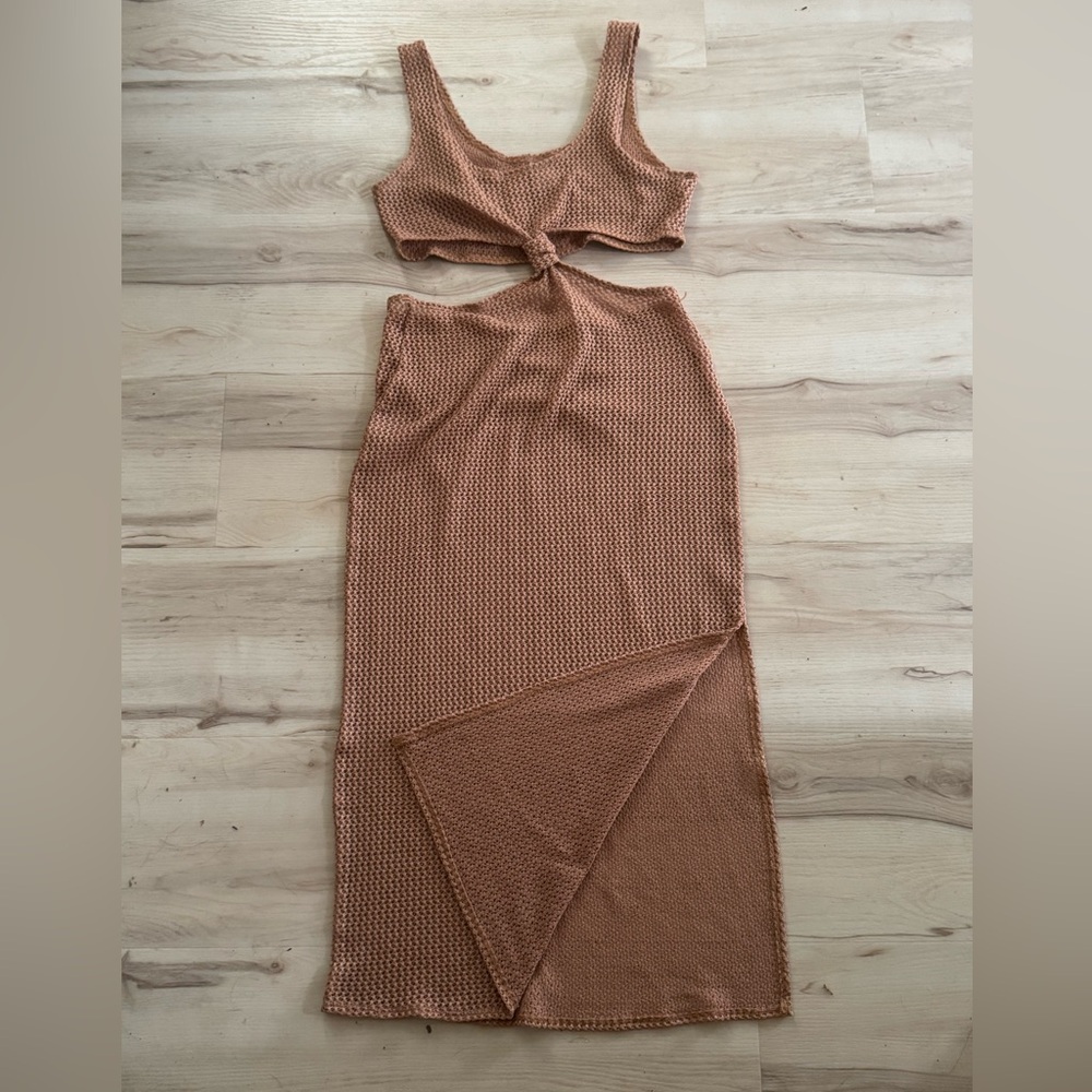 Knit bathing suit cover in Brown